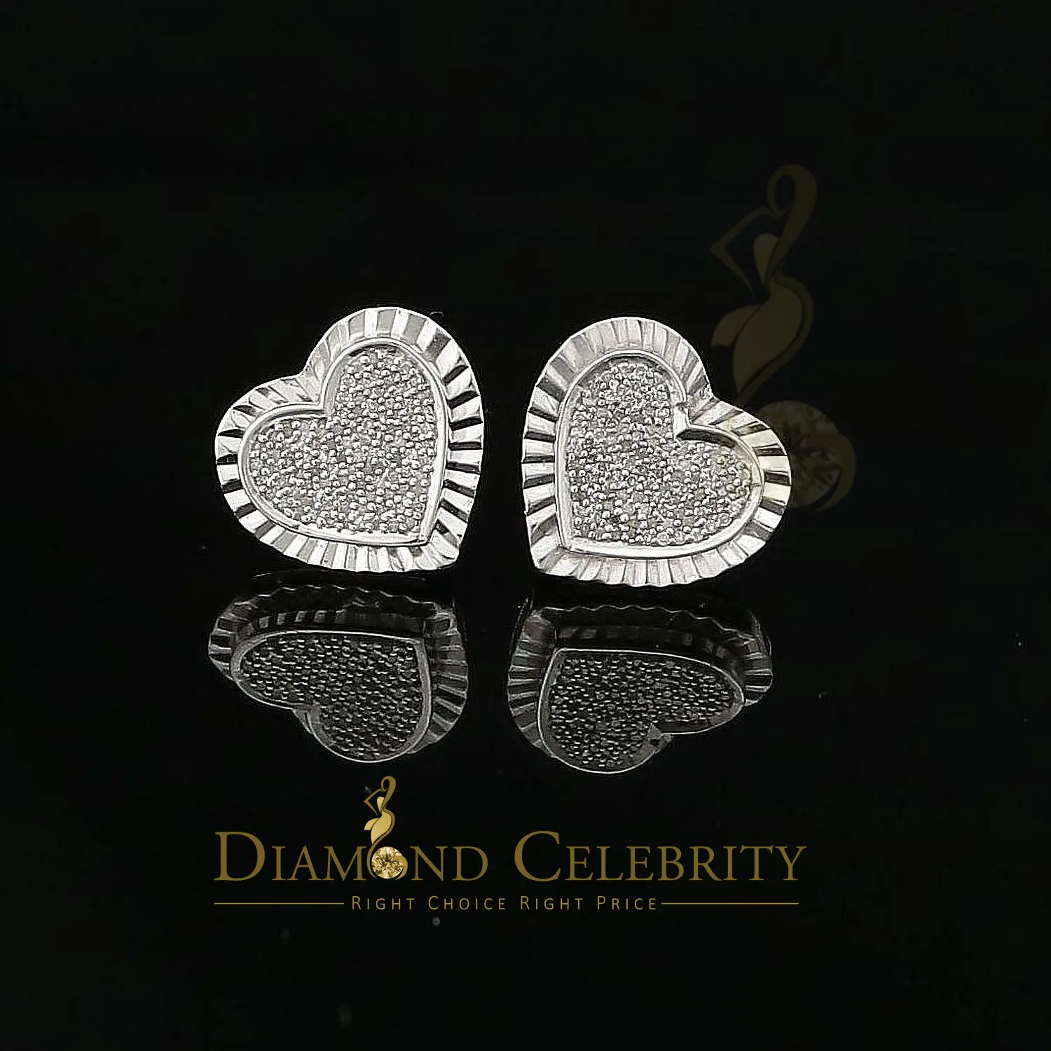 Diamond Celebrity's Aretes Para Hombre 925 White Silver 0.50ct Diamond Women's /Men's Heart Earring