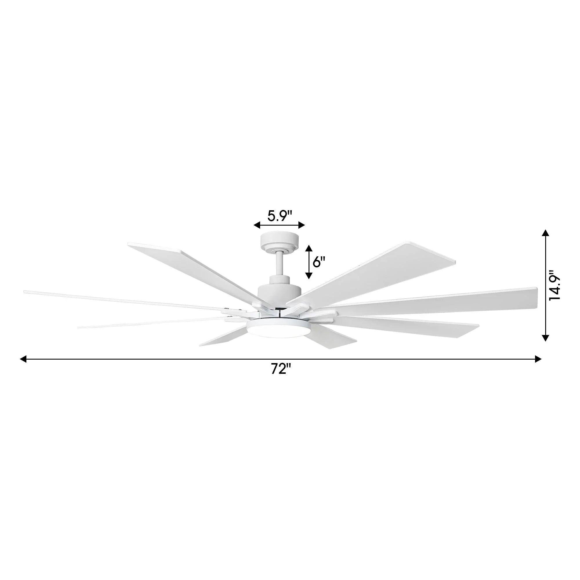 Elbe 72 Inch Modern Downrod Mount Ceiling Fan with Dimmable Light & Remote Control for Living Room