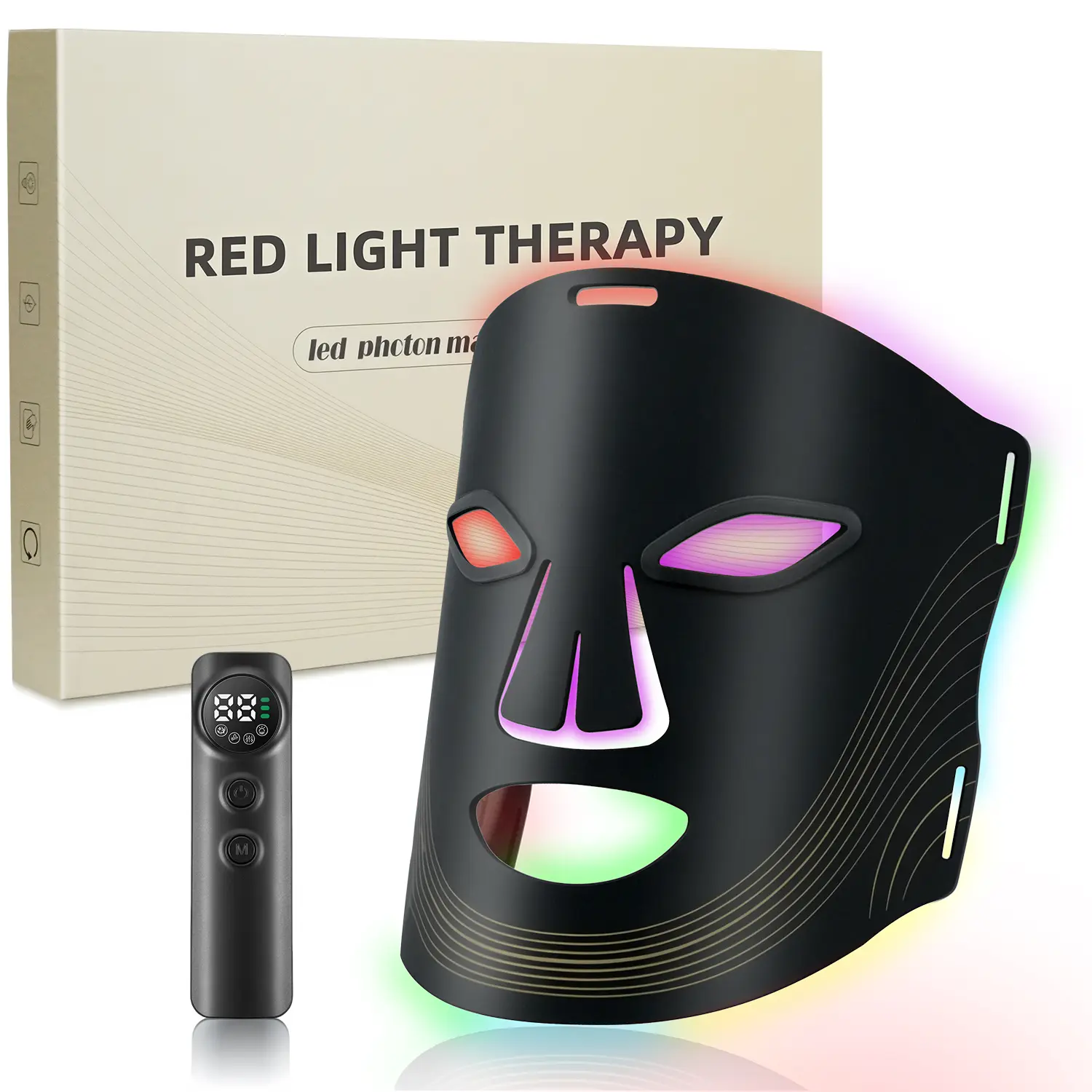 Cotsoco Red Light Therapy Face Mask, 7 Color LED Facial Mask with 3 Brightness Level, USB Rechargeable LED Light Face Mask for Skincare, Gift for Women Men