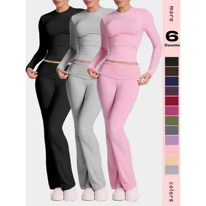 Women's two counts casual slim suit, including waist bell-bottoms and long-sleeved tops, is soft and can be worn outside, and Y2K style is matched with casual fashion.