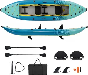 Inflatable Kayak, 12.5Ft 507lbs Tandem Kayak with 2 Aluminum Paddles, 2 Padded Seats, Footrests, 2 Fins, Hand Pump, Carry Bag & Repair Kit, 2 Person Fishing Touring Kayak for Adults