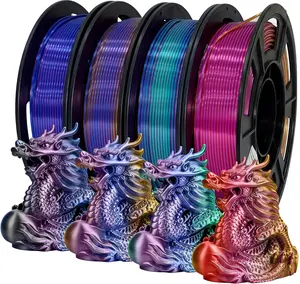 Silk PLA+ 3D Printer Filament Bundle, Shiny Tricolor PLA+ Filament 1.75mm Pack, Shiny Multi Color Change, Smooth Multicolor PLA+ Filament for Most 3D Printers - 4 Spools 250g Each
