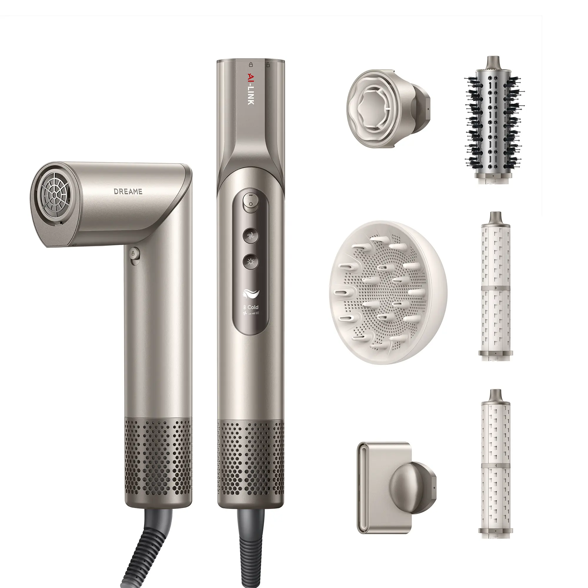 DREAME Dazzle Hair Styler and Dryer- Intelligent Nozzle Recognition, 110,000RPM High-Speed Motor for Fast Drying, 300M Negative Ions, 5 Snap-on Attachments, Smart Screen, 3 Customizable Modes