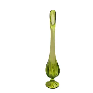 Viking Green Glass Six Petal Bud Vase with Original Sticker