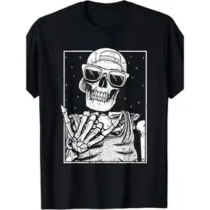 Skeleton Rock Hand Halloween Costume Cool Rock Music Unisex TShirt Men'S black short sleeved T shirt