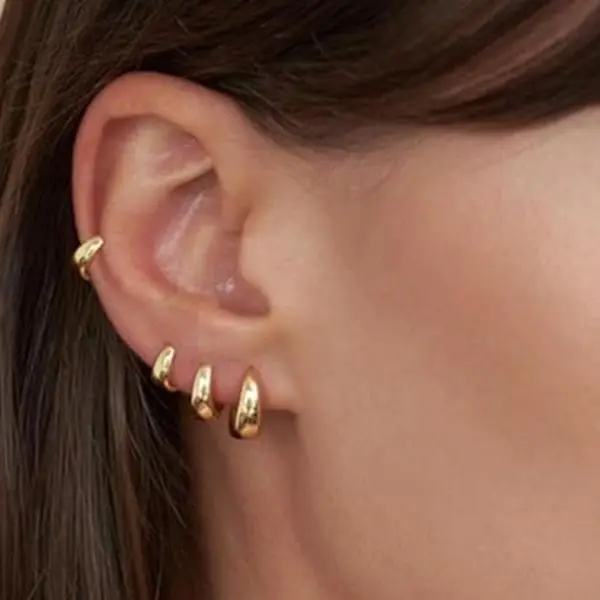 Tewiky 4 Pairs 14K Gold/Silver Plated Hoop Earrings Set for Women Trendy Chunky Huggie Hoop Earrings Hypoallergenic Small Thick Cartilage Hoop Earrings Stack for Multiple Piercing  Stackable Lightweight Clasp Design for Valentine's Day gifts