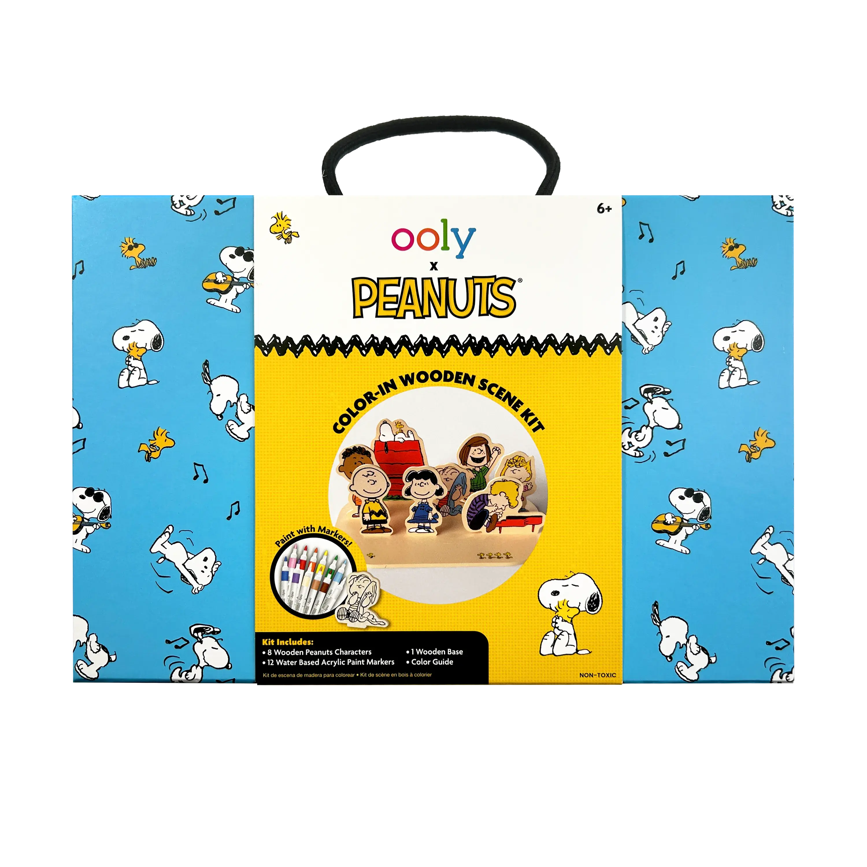 OOLY x Peanuts Color-In Wooden Scene Kit with 12 Paint Markers, DIY Crafts Supplies for Kids, Cartoon Art for Hands-On Learning & Creative Play