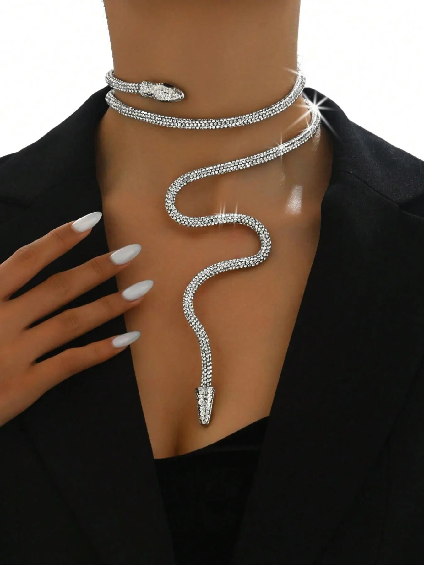 Street Style Snake Design Choker, Rhinestone Decor Free Bendable Necklace Chain for Women, Fashionable Jewelry for Party, Daily Decor, Trendy All-match & Exquisite Jewelry for Birthday Gift, Rhinestone Decorated Bling