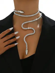 Street Style Snake Design Choker, Rhinestone Decor Free Bendable Necklace Chain for Women, Fashionable Jewelry for Party, Daily Decor, Trendy All-match & Exquisite Jewelry for Birthday Gift, Rhinestone Decorated Bling
