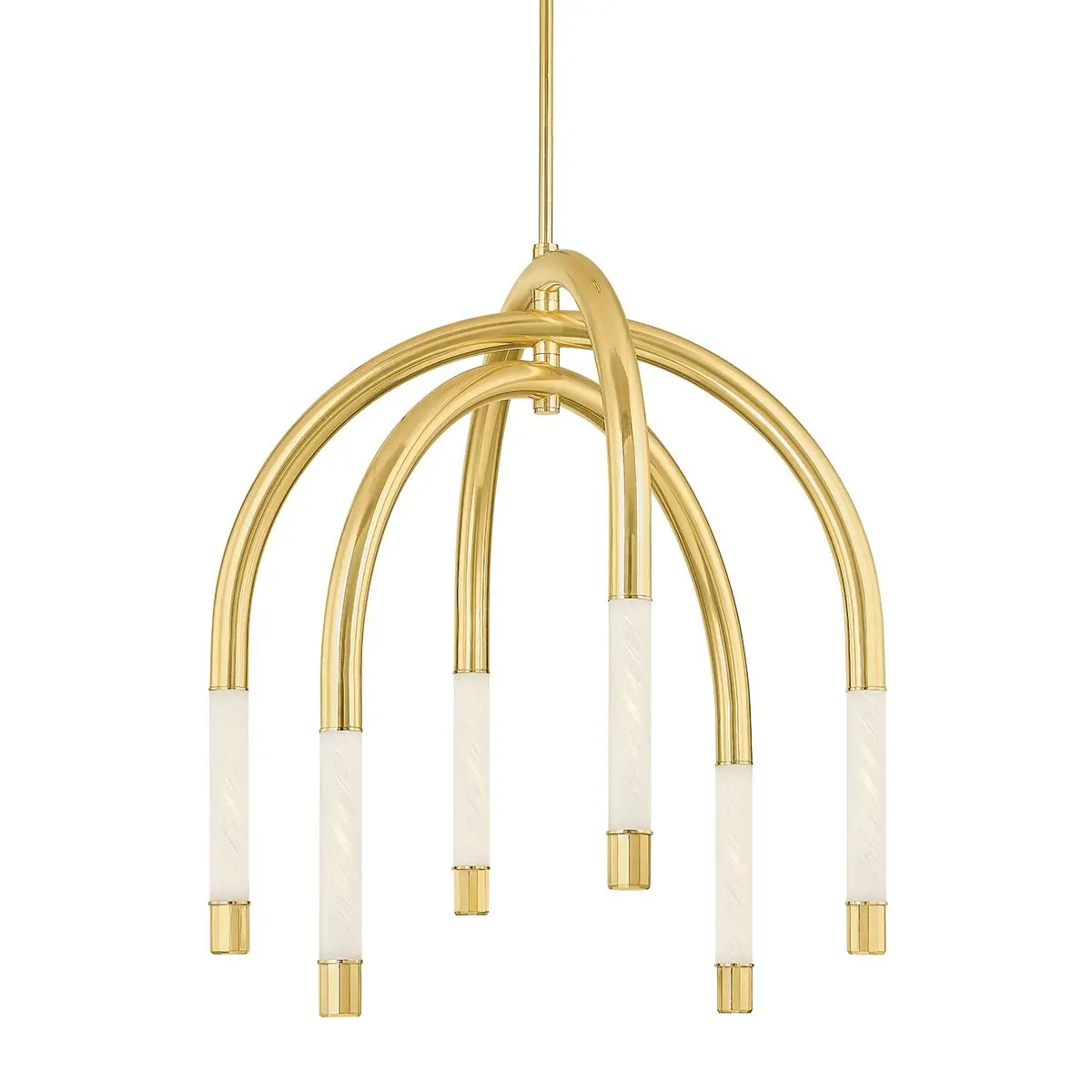 Zeme Modern Chandelier with Integrated LED, Etched Cloud Glass & Vintage Polished Brass Finish