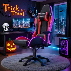 【New Version】Mr IRONSTONE Red Gaming Chair with Speakers and Led Lights Ergonomic Massage Computer Office Chair with Broaden Cusion and Footrest High Back Video Game Chair for Adults Kids Boyfriend Gift, Blue Black and Pink