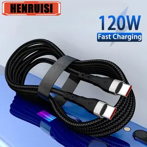 120W 6A PD Type C Fast Charging  Type C To Type C  For iphone Samsung Xiaomi POCO USB Type C Phones  Accessories sleek charger travel emergency bright flashlight port magnetic compatible in set usb-c wall multifunction data cable glowing design pad holder