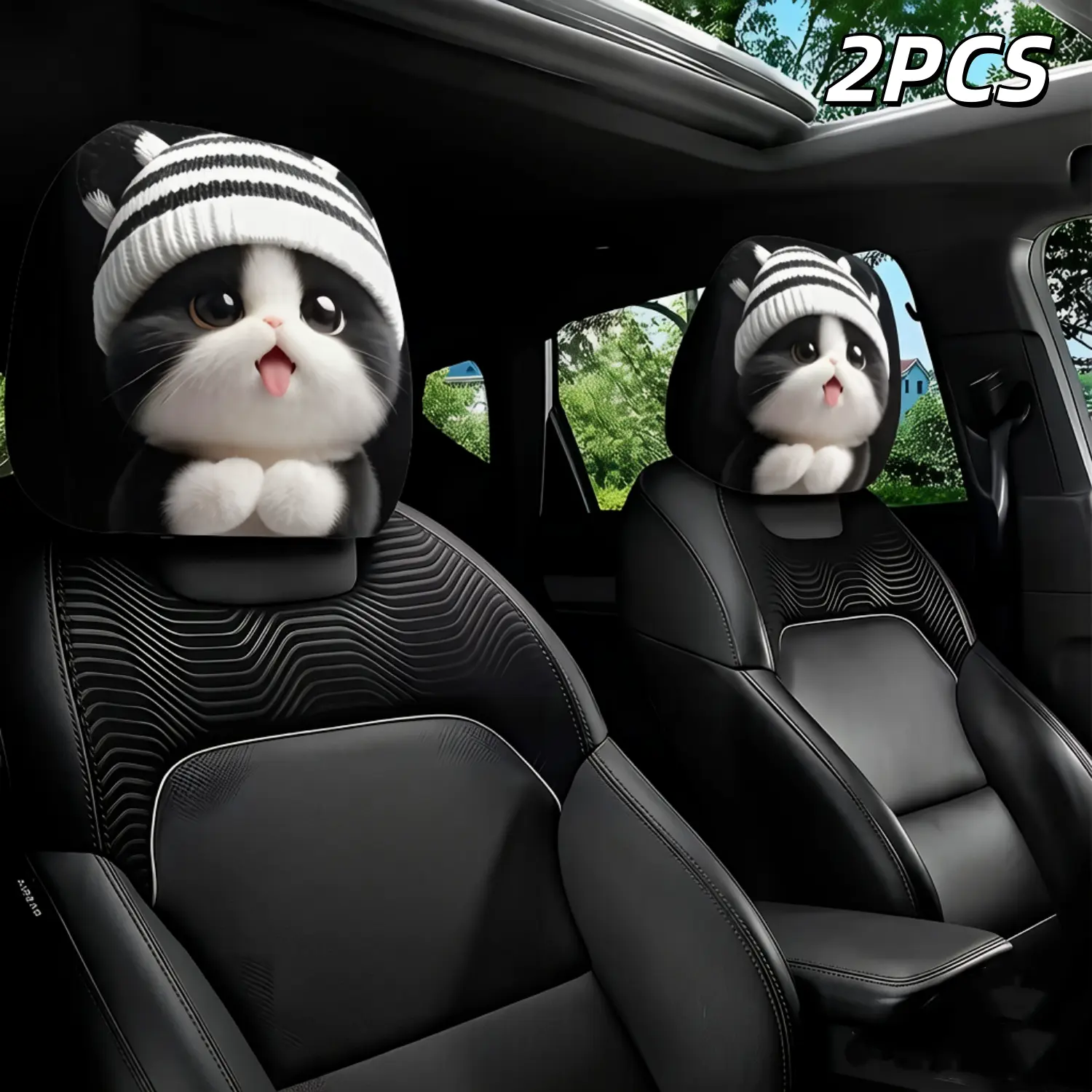 2-Style Striped Knitted Car Headrest Covers with Knit Fabric, Versatile Practical Design for Long Road Trips, Lovely Interior Decoration Accessories, Thoughtful Gift for Pet Lovers, Striped Knitted Pattern homedecor