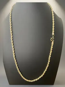 24" 4mm Rope Chain Necklace – 14K Gold Filled in Brass | Classic Rope Link w/ S-Clasp