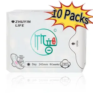 Zhuyin Menstrual Pads - 3/10 Packs Feminine Sanitary Napkin, Organic Cotton,NO Petroleum-Based Microplastic, Chlorine, Unscented and Safe for Different Flow with Free Gift Moisture Lightweight Panty Liners