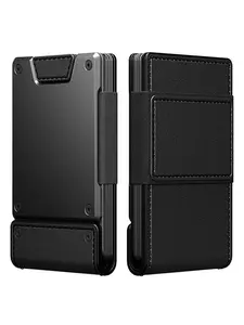 Luxury Leather Wallet Men Wallet RFID Blocking Card Holder with Opening and closing pull-out type Wallet for Men Metal Wallet Rfid Blocking Wallets