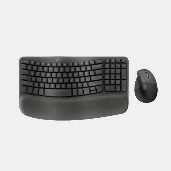 Logitech Ergonomic Workspace Multi-Device Bundle - Lift Vertical Wireless Cable-Free Ergonomic Anti-Slip Programmable Buttons Mouse + Wave Keys Keyboard + Large Desk Mat, Bluetooth, Quiet Clicks, Windows & Mac, Wireless Mouse