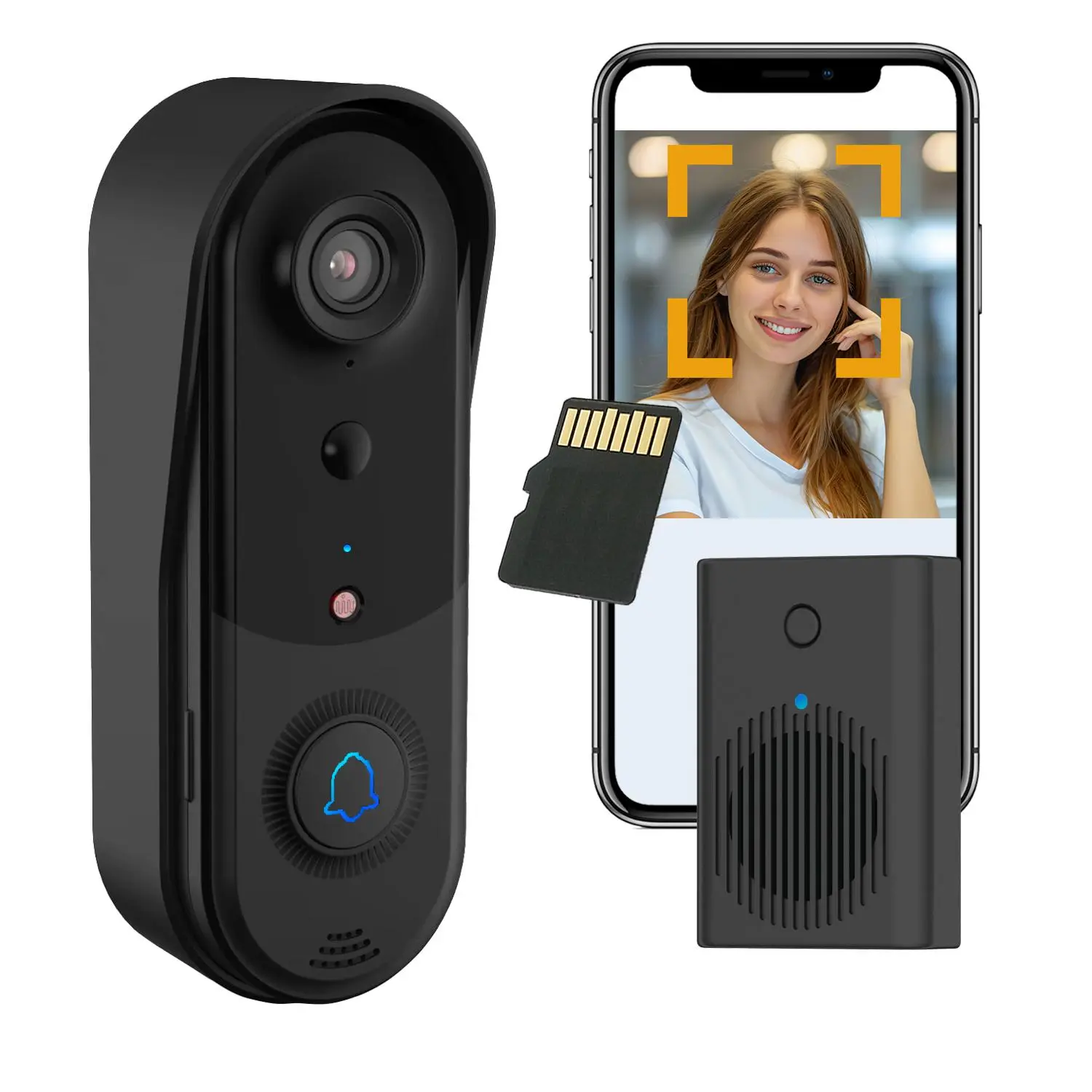 2.4G Hz WiFi 1080P Doorbell Camera, Smart Doorbell Camera with 32GB Micro SD Card, Doorbell Camera with Night Vision Function for Home Security System, Wireless Video Doorbell, Door Bell Cameras Wireless