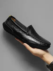 Men's Casual Plain Color Flat Slip-on Loafers, Business Style Comfortable Rubber Sole Loafers, Fashionable Shoes for Daily Wear, Boy