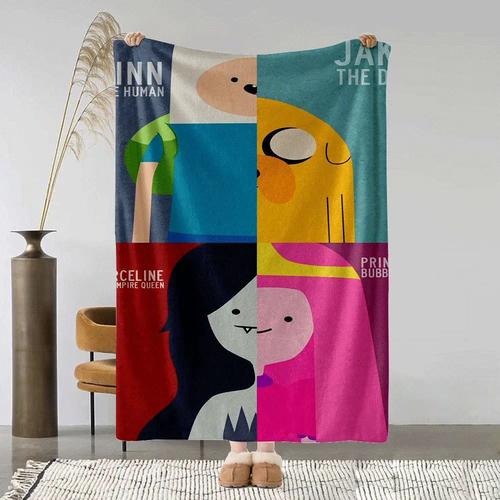 Adventure Time Print Crochet Cotton Blanket - 1-Piece, Multi-Size, Soft, Breathable, Durable, Machine-Washable for Home Office, Living Room Sofa