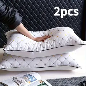 1/2pcs Luxury Hotel Bed Pillow with Quilted Design and Yellow Accents - Machine Washable, High-Quality, and Perfect for Side or Back Sleeping, Christmas Present, Halloween Gift