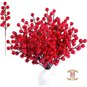 30 Packs Red Berry Stems, Artificial Holly Berries for Christmas Tree Picks Decorations Flower Wreath DIY Crafts Holiday and Home Decor, Home Decor Ornament