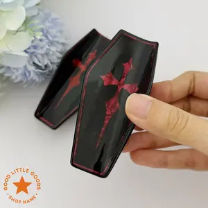 GoodLittleGoods Goth Coffin-Shaped Hair Claw Clip, Gothic Cross Design, Dark Retro Black & Red Coffin-Shaped Hair Clip for Women, Alt Girls, GF, BFF,  Vampire Goth Punk Fashion Accessory, Halloween Party
