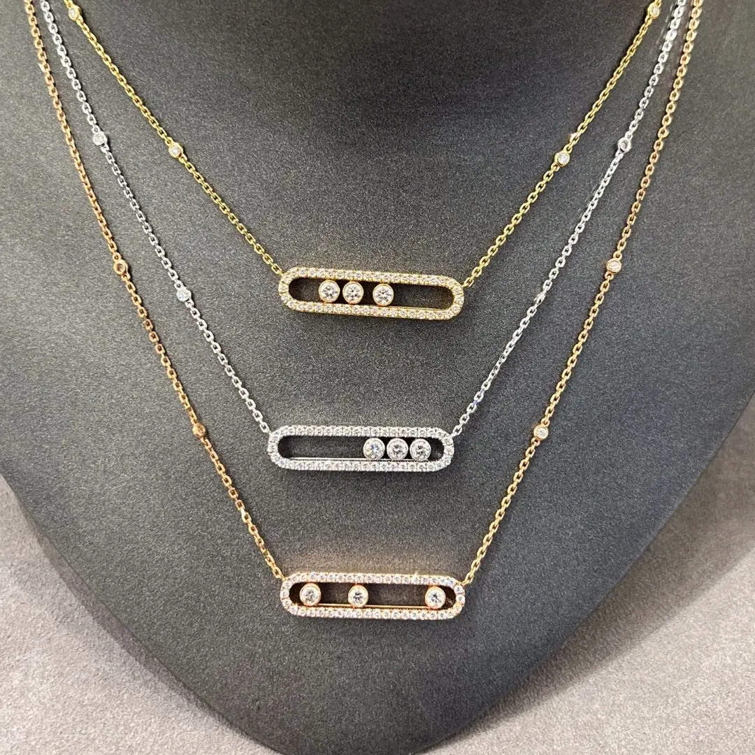 Women's S925 Sterling Silver 3-Cubic Zirconia Sliding Bar Necklace, Unique Personalized Costume Jewelry, Valentine's Day Gift