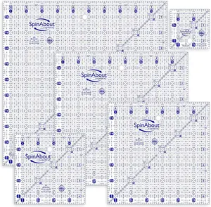 SpinAbout by QuiltCut Non-Slip Quilting Ruler – 5 Piece Square Up Set, 2½", 4½", 6½", 8½", and 10½"