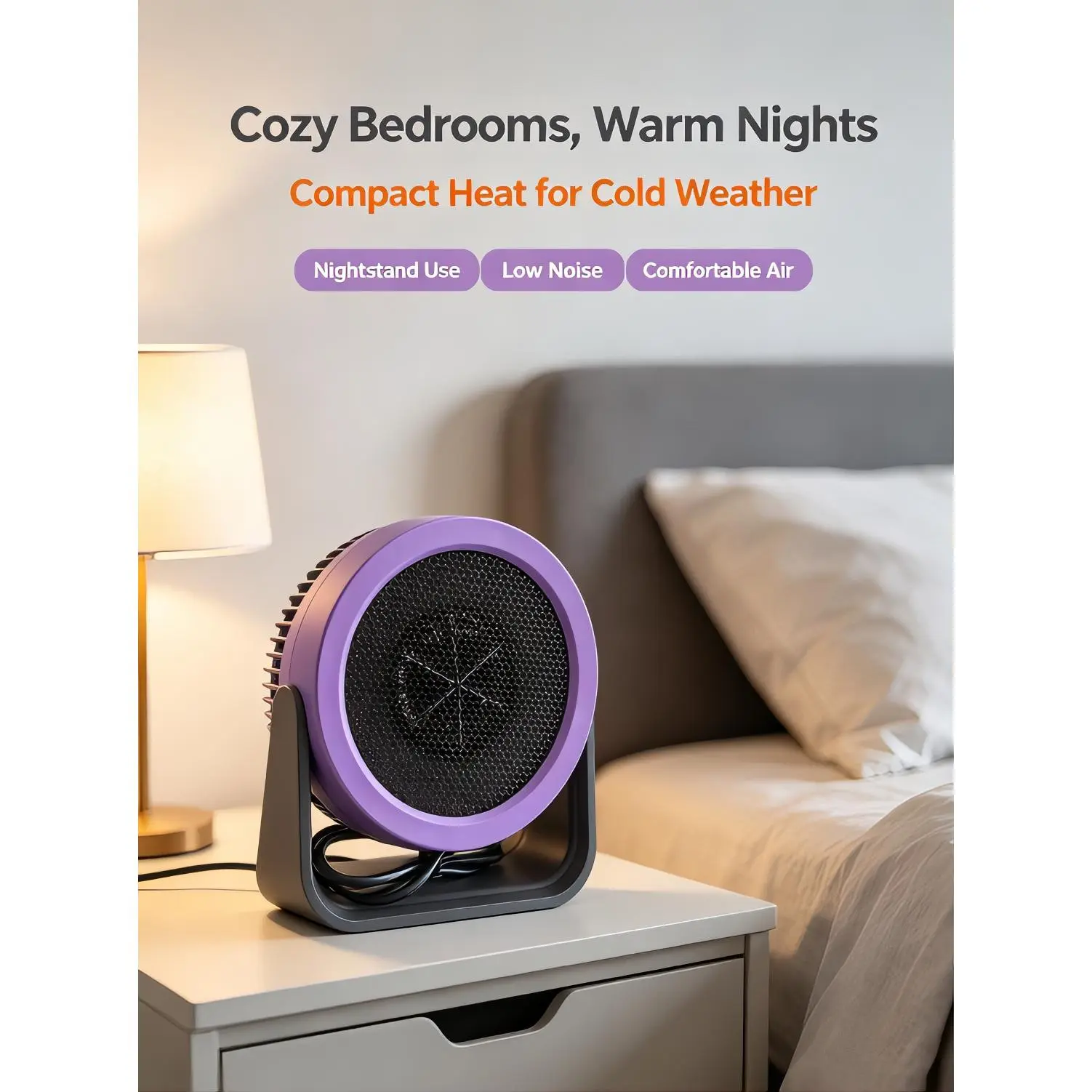 Purple Black Mini Electric Heater Portable Rotating Desktop Space Heater for Home Office Indoor Use