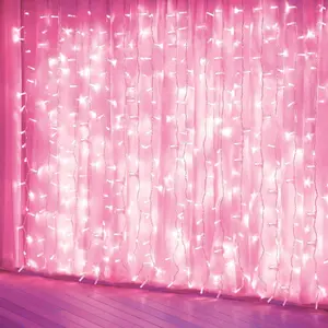 Curtain Lights, Pink Room Decor 8 Modes LED String Lights for Garden, Teen Girls' Room, Party, Window, Wall and Valentines Day Decor