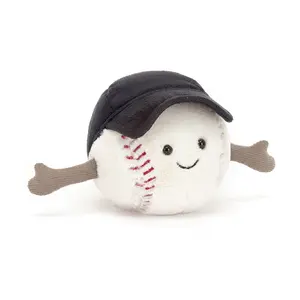 Jellycat Charm Amuseables Sports Baseball Plush Toy, Soft Smiling Baseball Stuffed Animal, Fun Collectible Plushie for Sports Fans