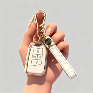 for Volkswagen Key Fob Cover with Keychain, Soft TPU Car Key Shell Case Holder for Atlas Golf Alltrack Atlas Jetta Passat Arteon Tiguan Smart 4/5 Button Remote Accessories, Black White