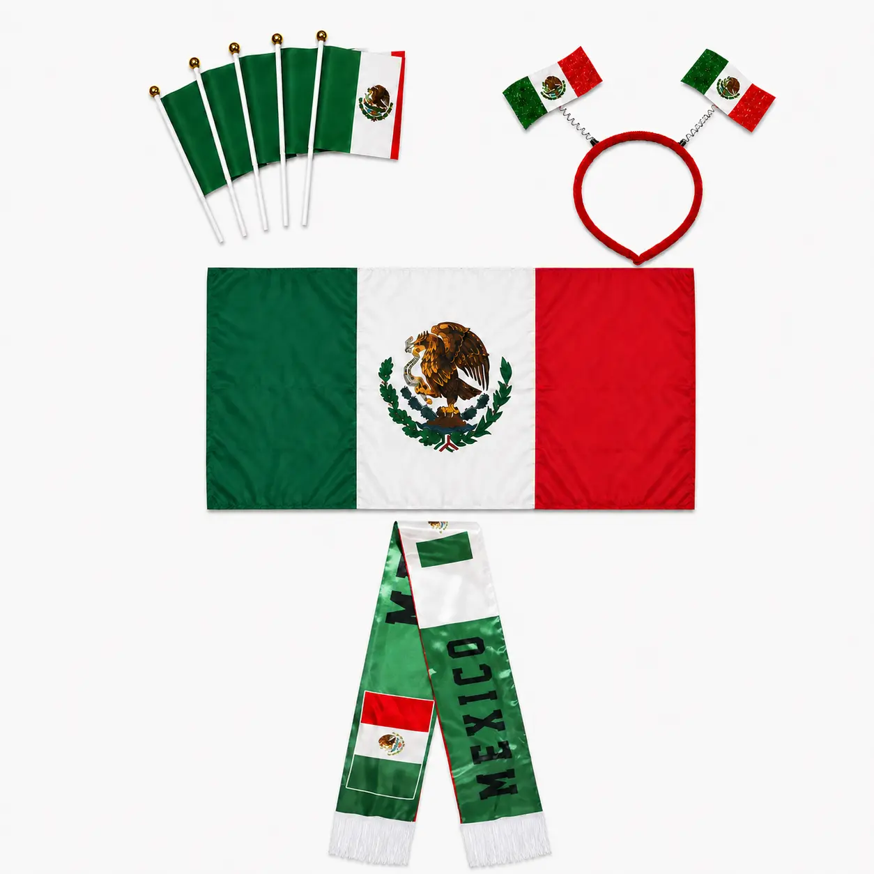 Mexico Soccer Fan Party Kit with Flags Headband Scarf Horn Stickers & Cape | Green White Red Game Day Accessories Set | Mexican Watch Party Decorations Supplies