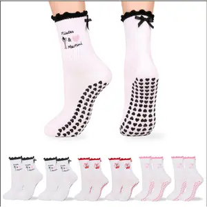 MhzyCaus  6 Pairs of Women’s Professional Yoga Socks |   Mid-Calf Anti-Slip Socks with Lavender, Orange & Pink Heart Design |   Pilates, Gym & Fitness