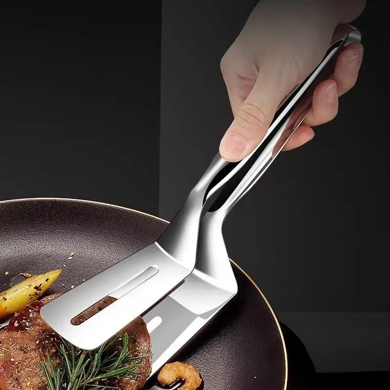 2pcs Stainless Steel Fish Fry Turner, Non-Stick Food Tongs, Grill Forks, Steak Spatula, Kitchen Tools and Gadgets for Restaurant, Easy Food Prep
