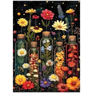 Starry Sky Glass Flower Bottle Colorful Wildflower Daisy Art Painting Diamond Painting 5D DIY Diamond Painting Kit, Diamond Art Tools Full Drill Square Round Diamonds Embroidery Cross Stitch Art Craft Home Wall Decor Art Gift Decorative Painting Set
