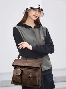 2026 New American Vintage Style Multi-Pocket Soft Leather Tote Bag, Large Capacity Shoulder Crossbody Bag, Foldable Design, Multiple Compartments