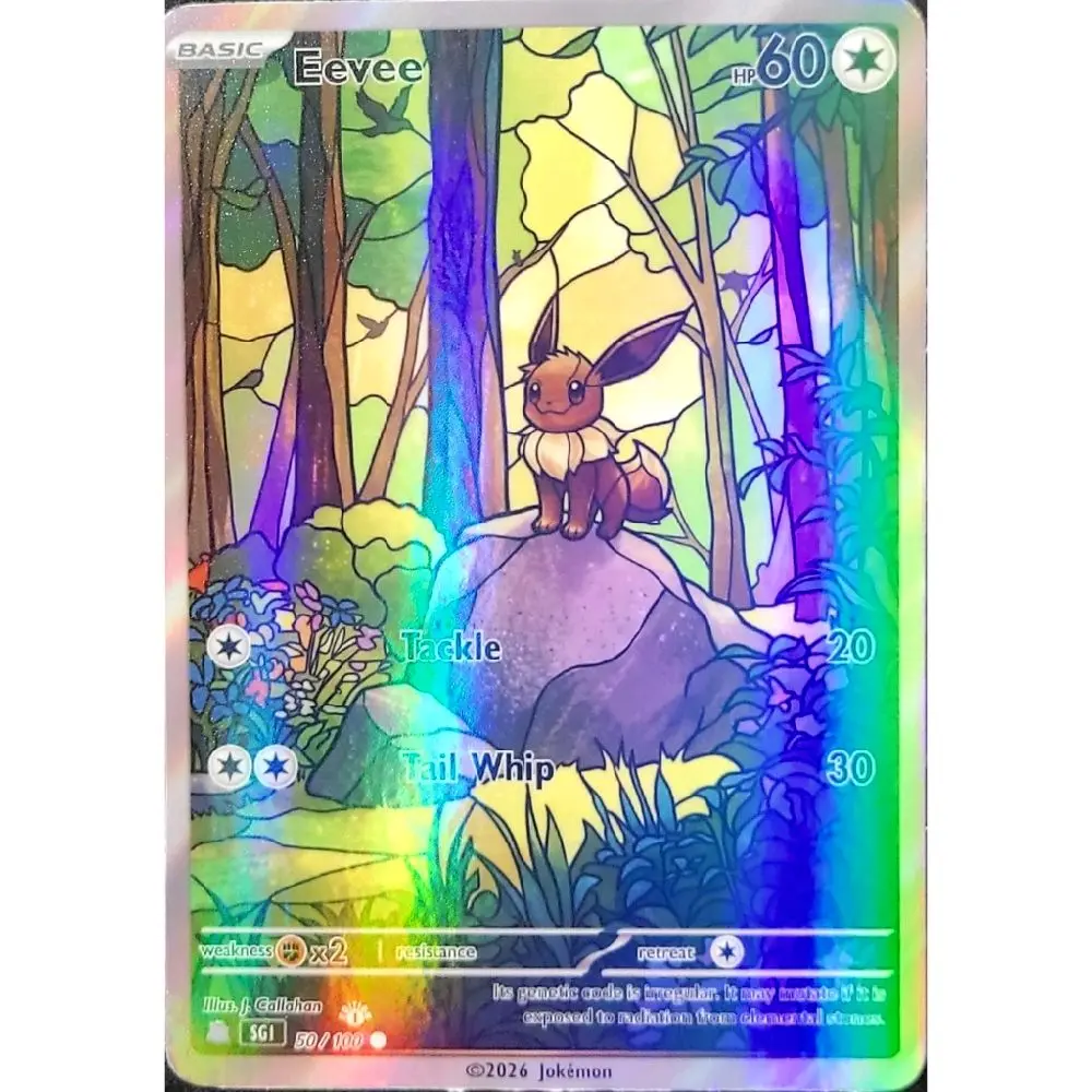 EEVEE HOLO custom art card, stained glass artwork with holo finish