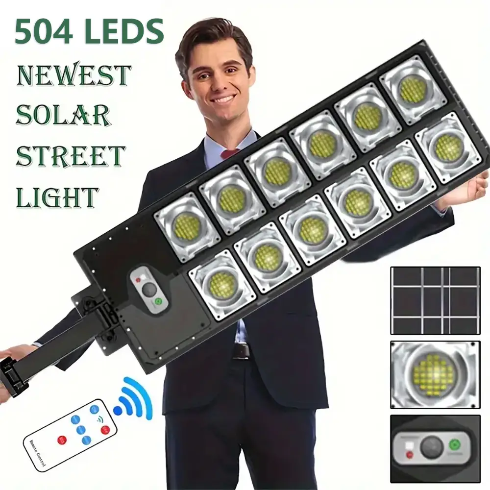 LED Solar Street Light with Motion Sensor, Dusk to Dawn, IP67 Waterproof Flood Lights for Outdoor Security, Garden, Yard, and Parking Lot
