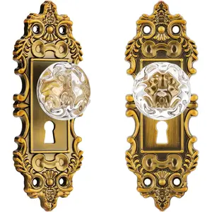 Dummy Door Knob Interior 2 Pack  Glass Door Knobs Antique Brass Cabinet Knobs Keyless Decorative Hallway Closet Door Pulls Dresser  Door Handles