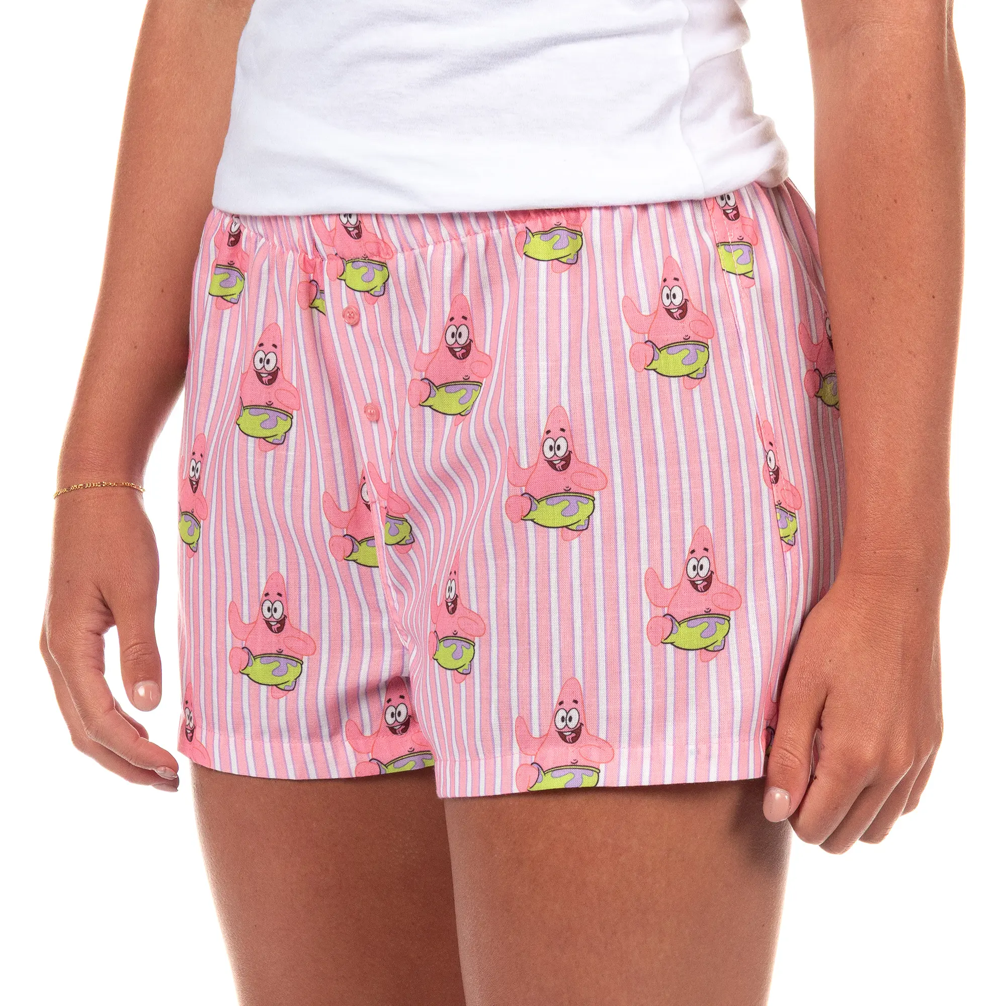 Nickelodeon SpongeBob SquarePants Boxer Micro Shorts Women's Patrick Star Striped Pajama Lounge Bottoms, Polyester, Style, Everyday, Light, Spandex