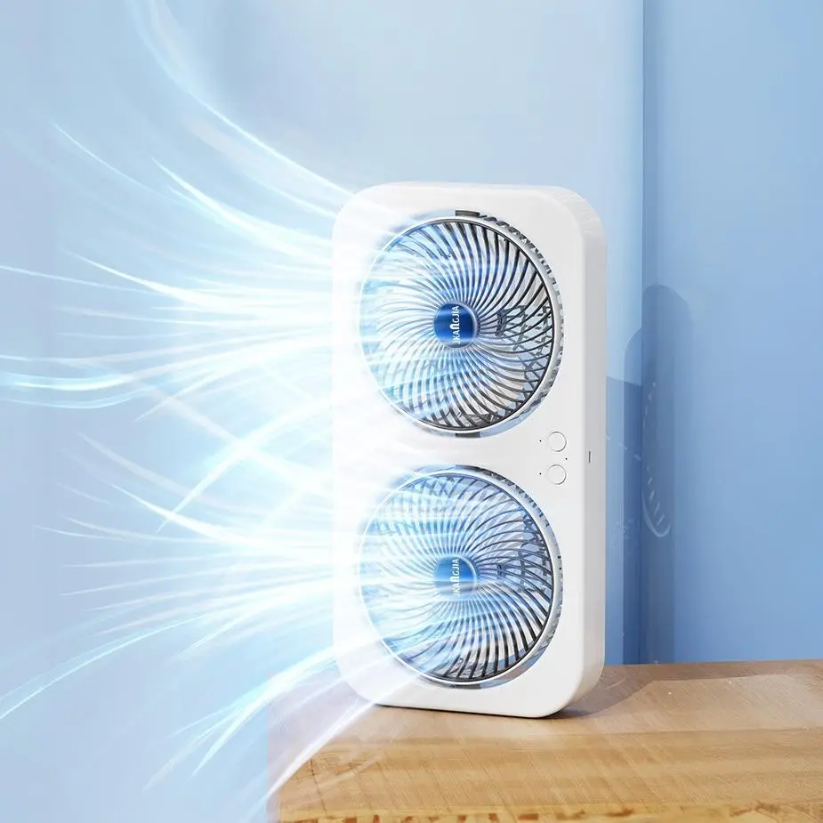 Dual-Head Portable Wall-Mounted Fan, USB Charging, Quiet Operation, 3-Speed Adjustable, Lightweight, Ideal for Office and Home Use, USB Powered Fan, USB Rechargeable Fan