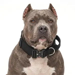 Heavy Duty Black Tactical Dog Collar for Pitbull American Bully Strong Pullers No Pull K9 Military Training Gear with Control Handle Quick Release Metal Buckle