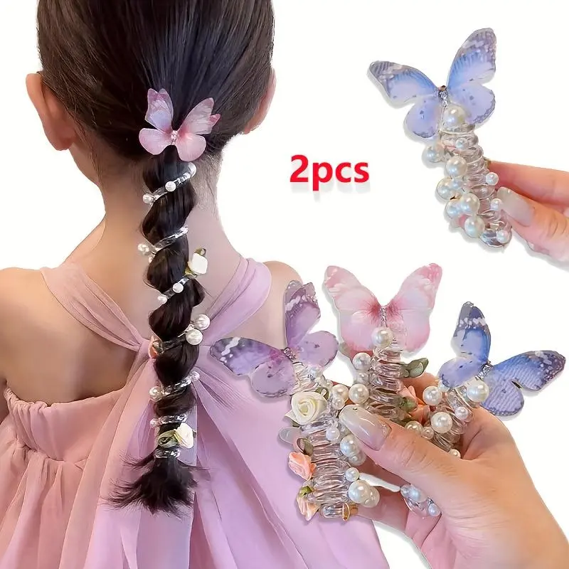AYLHFO 2-Pack Mesh Bow Headbands for Girls - Bead-Based, Bow Motif, Colorful, Decorative Charms, Fashion Statement Headbands with Cute Round Bead Floral Design, Durable Plastic, Suitable for Everyday & Parties, All-Season Versatility, Bead-Based Headbands