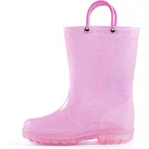 P-SOK032     Girls Rain Boots,Kids Glitter Waterproof Boots with Easy-on Handles