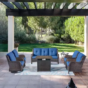 7-Piece Wicker Patio Set with Fire Pit Table & Swivel Glider Chairs, NTC Series