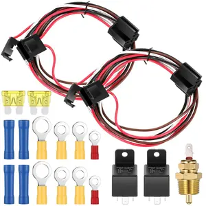 Electric Fan Relay Kit Radiator Sensor Switch Electric Fan Thermostat Cooling Kit Dual Electric Fan Wiring Kit