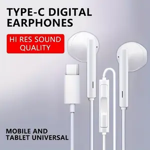 Wired Type C In Ear Headphones with HD Microphone High Resolution Sound Deep Bass Volume Control for Phones and Tablets