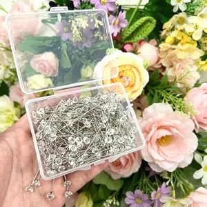 100pcs Diamond Flower Bouquet Pins, Wedding Floral Pins, Long Straight Head Pins, Sewing Craft Supplies, Decorative Pins with Box